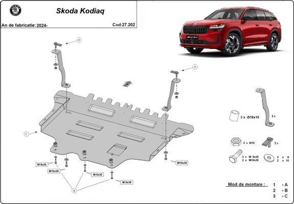 Piastra paramotore di acciaio Skoda Kodiaq