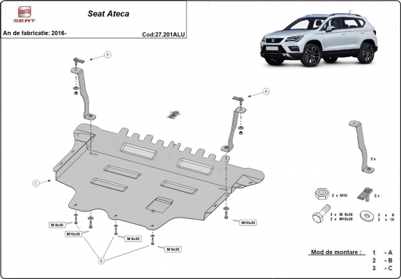 Piastra paramotore di alluminio Seat Ateca