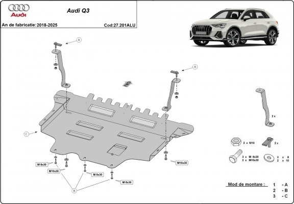 Piastra paramotore di alluminio Audi Q3