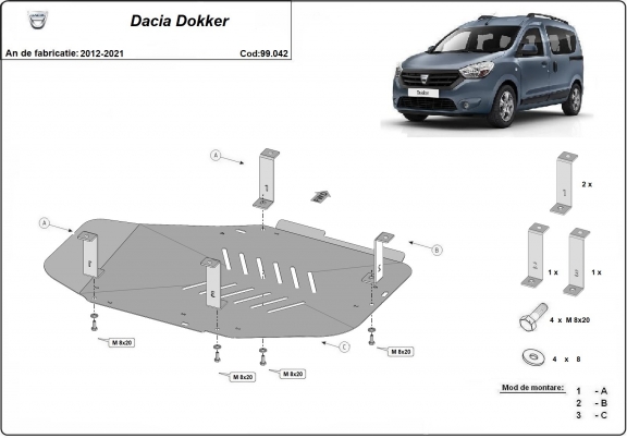 Protezione di acciaio per il serbatoio Dacia Dokker