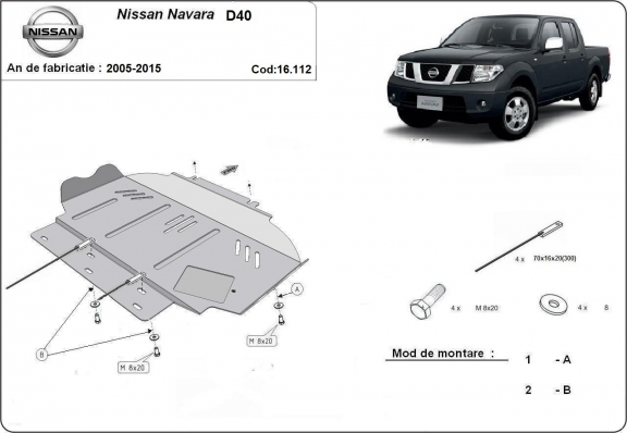 Piastra paramotore di acciaio Nissan Navara D40