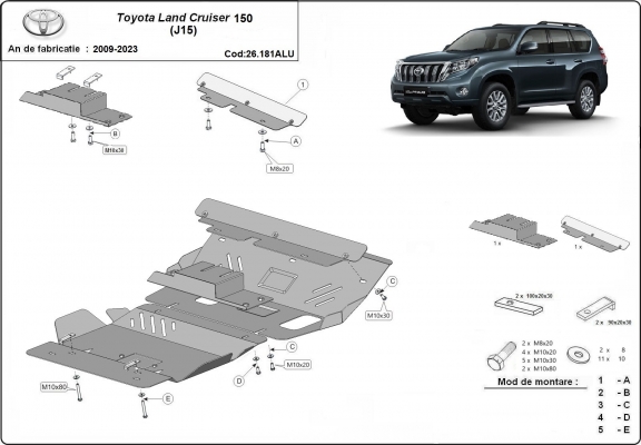 Piastra paramotore di alluminio Toyota Land Cruiser 150