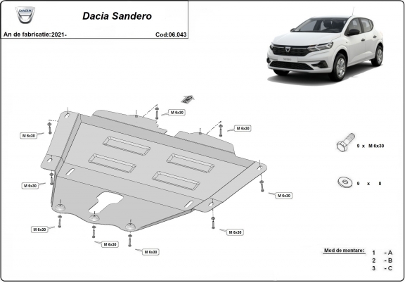Piastra paramotore di acciaio Dacia Sandero 3