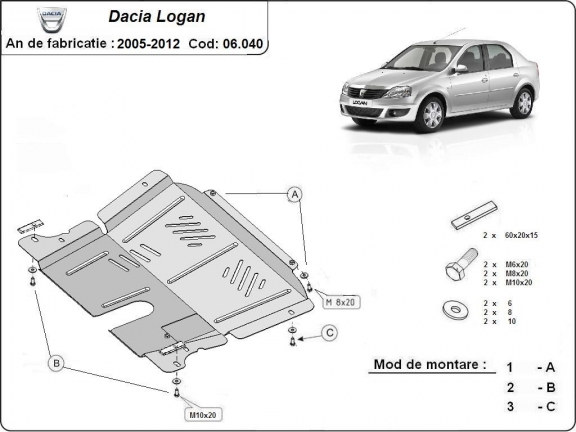 Piastra paramotore di acciaio Dacia Logan 1
