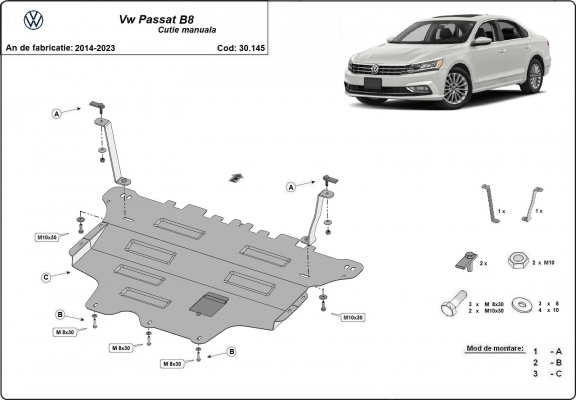 Piastra paramotore di acciaio VW Passat B8 - cambio manuale