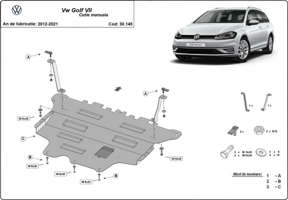 Piastra paramotore di acciaio VW Golf 7 - cambio manuale