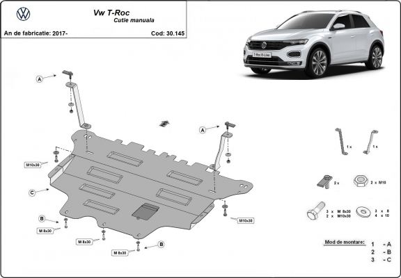 Piastra paramotore di acciaio Volkswagen T-Roc - cambio manuale