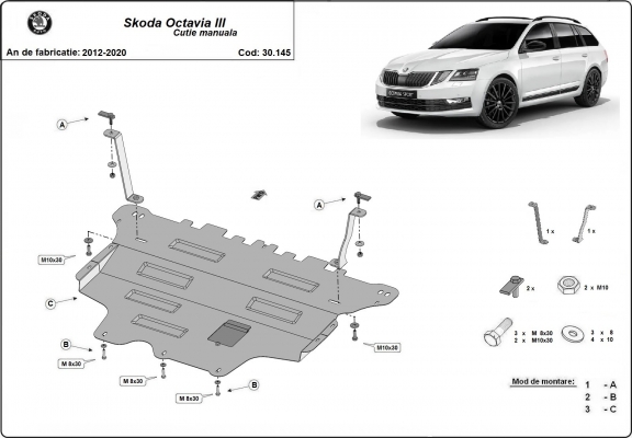 Piastra paramotore di acciaio Skoda Octavia 3 - cambio manuale