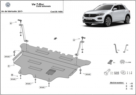 Piastra paramotore di acciaio Volkswagen T-Roc -  cambio automatico