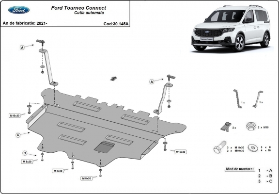 Piastra paramotore di acciaio Ford Tourneo Connect -  cambio automatico