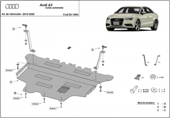 Piastra paramotore di acciaio Audi A3 (8V) - cambio automatico