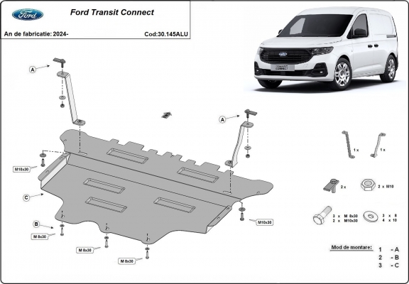 Piastra paramotore di alluminio Ford Transit Connect