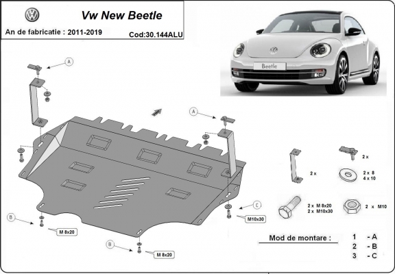 Piastra paramotore di alluminio Volkswagen New Beetle