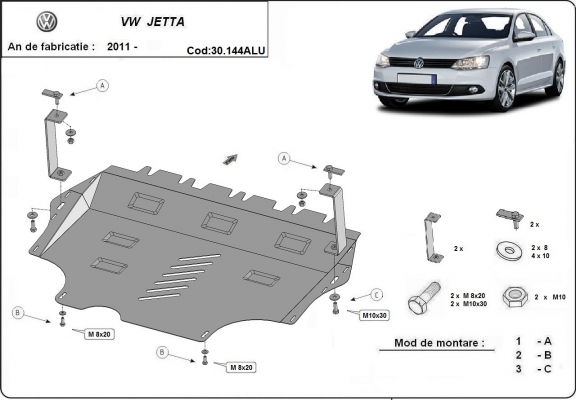 Piastra paramotore di alluminio VW Jetta