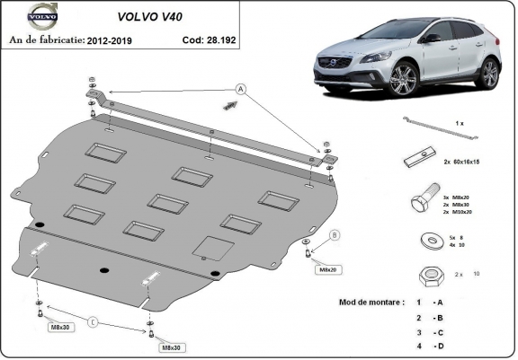 Piastra paramotore di acciaio Volvo V40