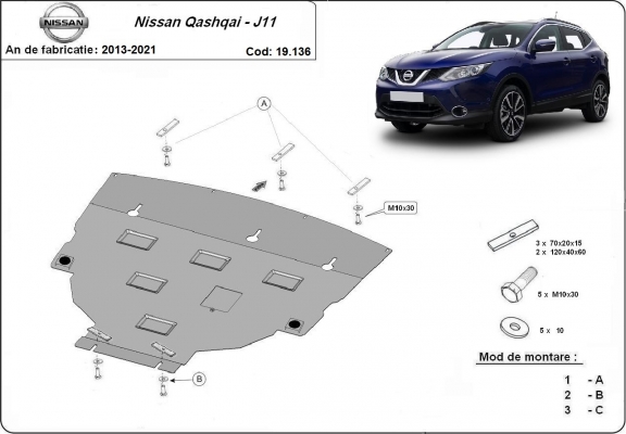 Piastra paramotore di acciaio Nissan Qashqai J11