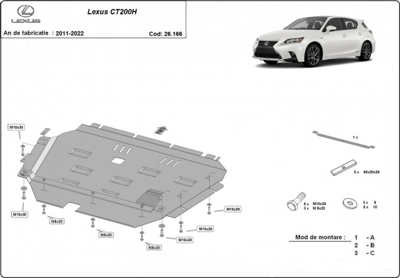 Piastra paramotore di acciaio Lexus CT200H