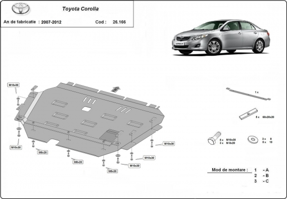 Piastra paramotore di acciaio Toyota Corolla