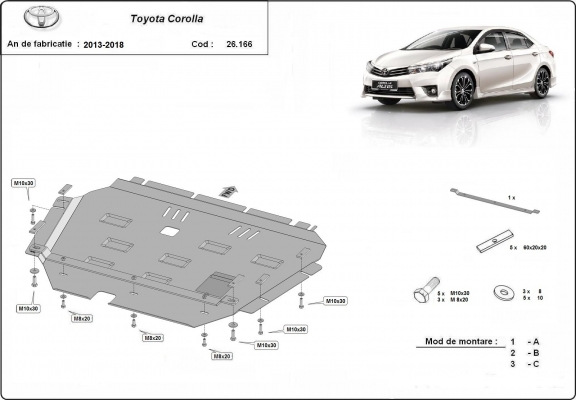 Piastra paramotore di acciaio Toyota Corolla