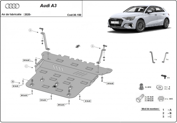 Piastra paramotore di acciaio Audi A3