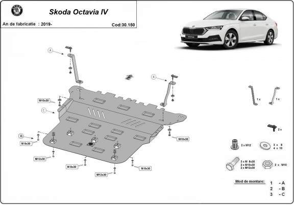 Piastra paramotore di acciaio Skoda Octavia 4
