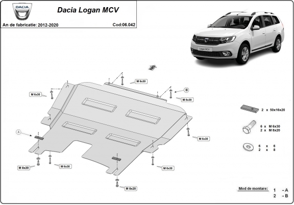 Piastra paramotore di acciaio Dacia Logan MCV