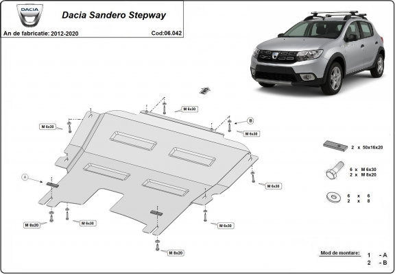 Piastra paramotore di acciaio Dacia Sandero Stepway