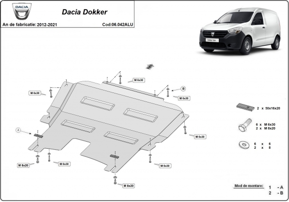 Piastra paramotore di alluminio Dacia Dokker