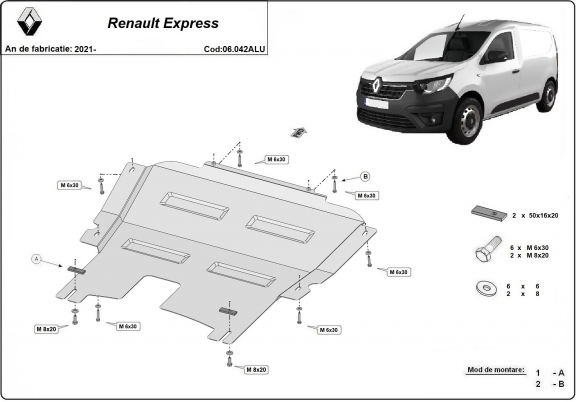 Piastra paramotore di alluminio Renault Express