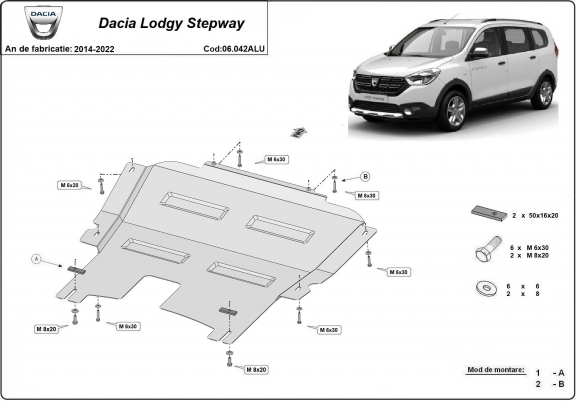 Piastra paramotore di alluminio Dacia Lodgy Stepway