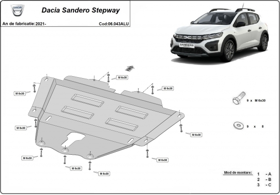 Piastra paramotore di alluminio Dacia Sandero Stepway