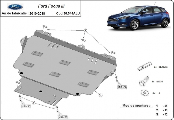 Piastra paramotore di Alluminio Ford Focus