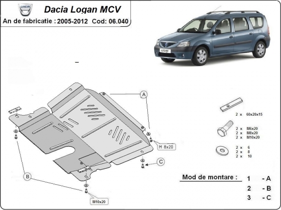 Piastra paramotore di acciaio Dacia Logan 1 MCV
