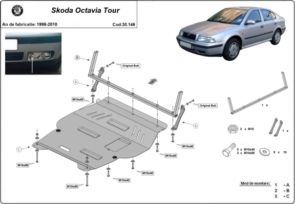 Piastra paramotore di acciaio Skoda Octavia Tour