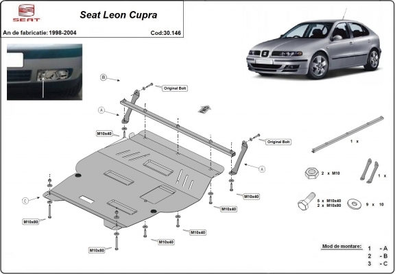 Piastra paramotore di acciaio Seat Leon Cupra Mk1
