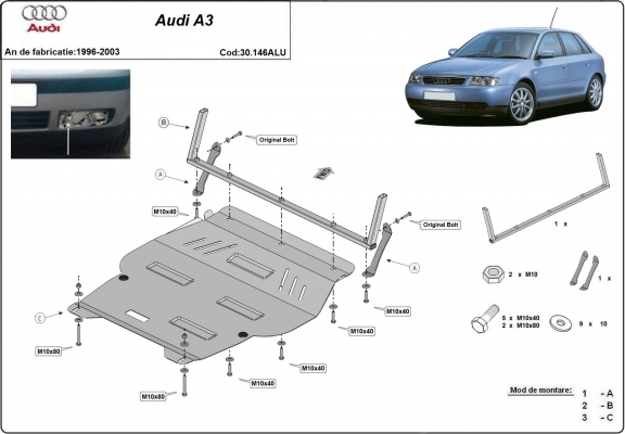 Piastra paramotore di alluminio Audi A3