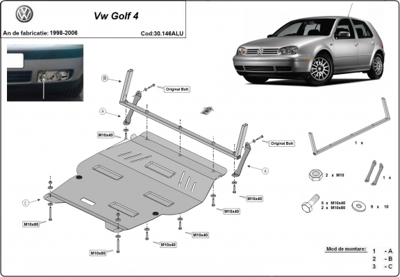 Piastra paramotore di alluminio Volkswagen Golf