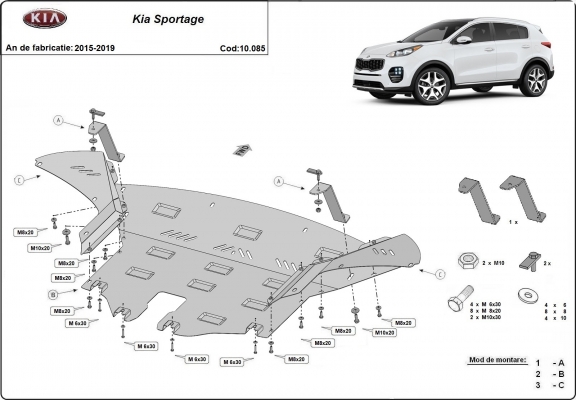 Piastra paramotore di acciaio Kia Sportage