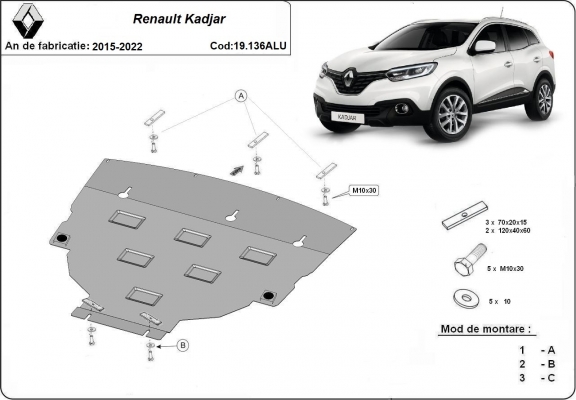 Piastra paramotore di Alluminio Renault Kadjar