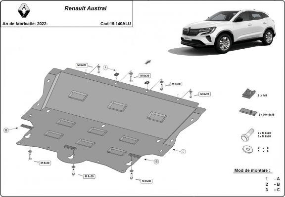 Piastra paramotore di Alluminio Renault Austral