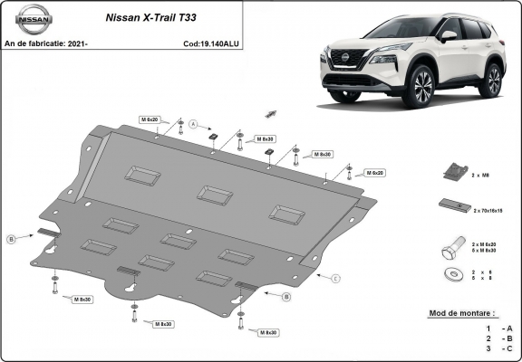 Piastra paramotore di Alluminio Nissan X-Trail T33