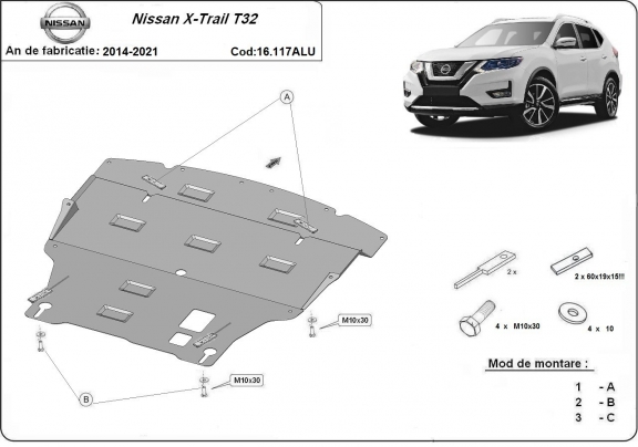Piastra paramotore di Alluminio Nissan X-Trail T32