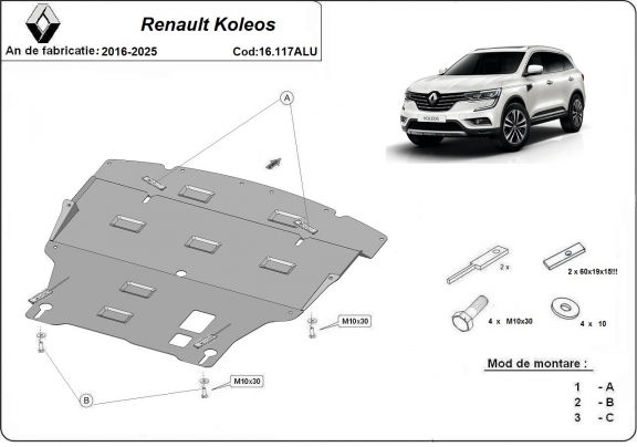 Piastra paramotore di Alluminio Renault Koleos