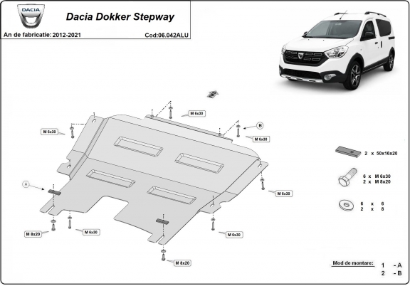 Piastra paramotore di alluminio DACIA Dokker Stepway