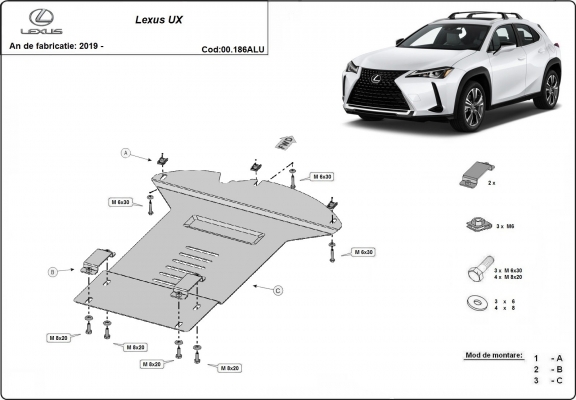 Protezione / blocco catalizzatore in alluminio per Lexus UX