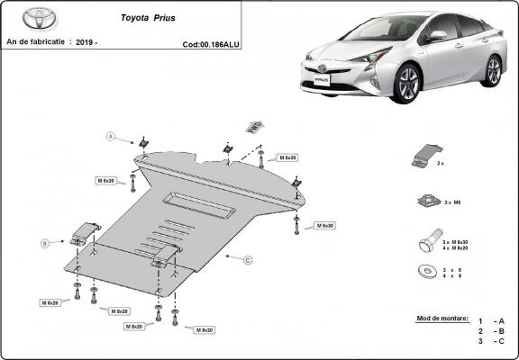 Protezione / blocco catalizzatore in alluminio per Toyota Prius