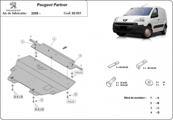 Piastra paramotore di acciaio Peugeot Partner