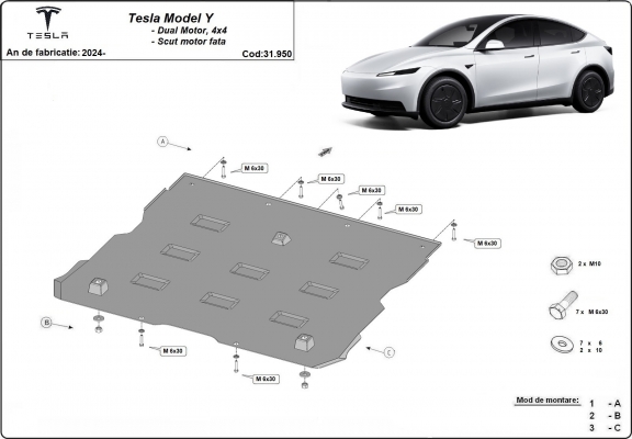 Protezione motore elettrico anteriore per Tesla Model Y AWD
