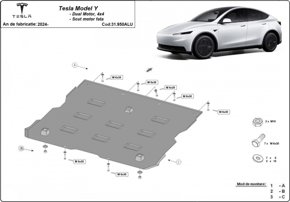 Protezione anteriore motore elettrico in alluminio – Tesla model Y