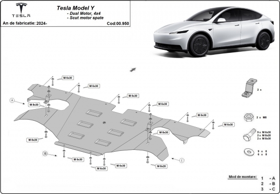 Protezione motore elettrico posteriore Tesla Model Y AWD